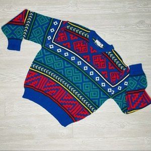 Vintage steel slopes geometric 80s 90s retro long sleeve shirt ski sweater lg